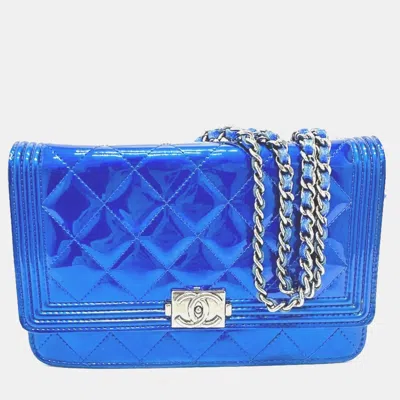 Pre-owned Chanel Gunmetal Blue Long Chain Wallet Bag