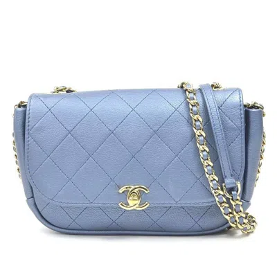 Pre-owned Chanel Metallic Blue Leather Shoulder Bag ()