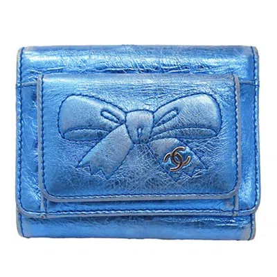 Pre-owned Chanel Metallic Blue Leather Wallet (tri-fold) ()