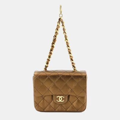 Pre-owned Chanel Metallic Bronze Mini Matelasse Leather Chain Pouch