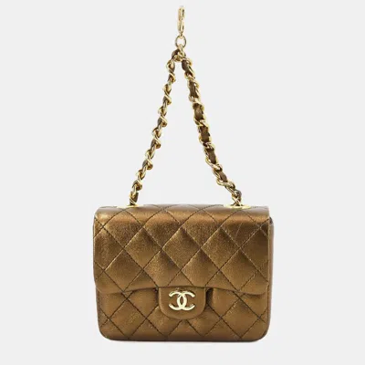 Pre-owned Chanel Metallic Bronze Mini Matelasse Leather Minimini Chain Pouch
