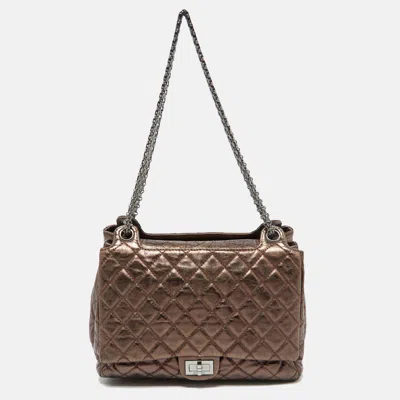Pre-owned Chanel Metallic Bronze Quilted Leather Classic Flap Shopping Tote