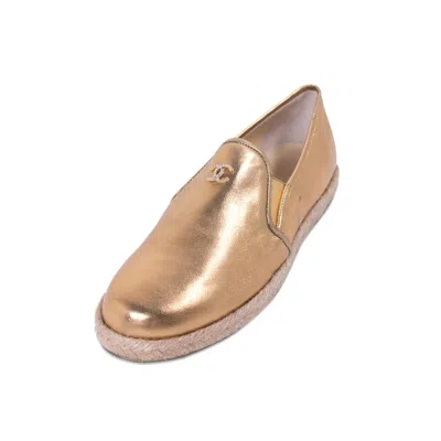 Pre-owned Chanel Metallic Gold Leather Espadrilles Eu 39