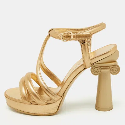 Pre-owned Chanel Metallic Gold Leather Parthenon Grecian Column Platform Sandals Size 36
