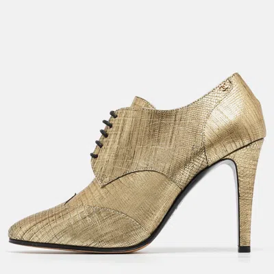 Pre-owned Chanel Metallic Gold Lizard Embossed Interlocking Cc Logo Boots Size 39