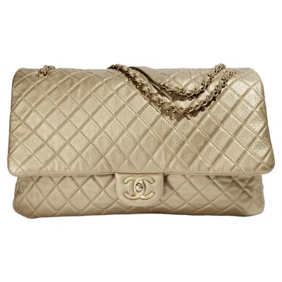 Pre-owned Chanel Metallic Gold Xxl Airline Travel Flap Bag In Blue