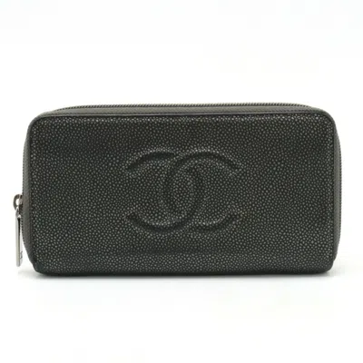 Pre-owned Chanel Metallic Gray Caviar Leather Long Wallet (bi-fold) ()