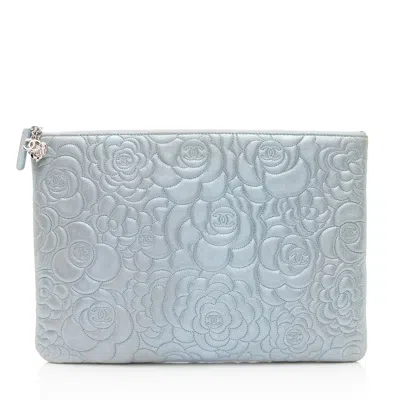 Pre-owned Chanel Metallic Lambskin Camellia Large O-case In Multi