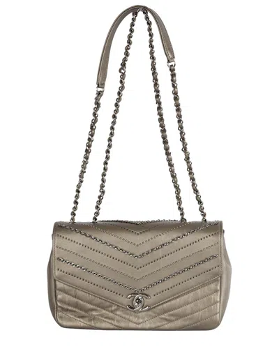 Pre-owned Chanel Metallic Leather Embellished 'chain Sequins' Chevron Flap Bag - '10s,  Never Carried (authent