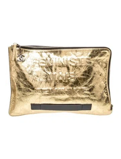 Pre-owned Chanel Metallic Medium "feministe Mais Feminine" Pouch