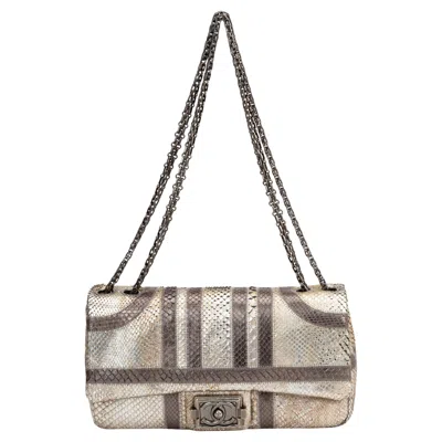 Pre-owned Chanel Metallic Python Classic Flap Bag In Gray