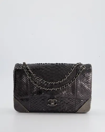 Pre-owned Chanel Metallic Python Small Single Flap Bag With Ruthenium Textured Hardware In Black
