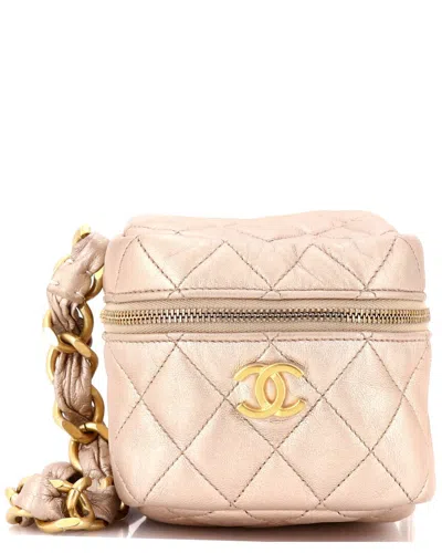 Pre-owned Chanel Metallic Quilted Lambskin Cc Cube Zip Clutch With Chain Handle  (authentic Pre-loved)