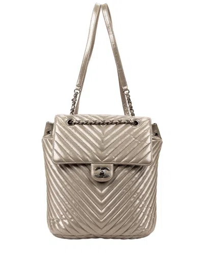 Pre-owned Chanel Metallic Silver Iridescent Chevron Quilted Leather Urban Spirit  Backpack (authentic Pre-love
