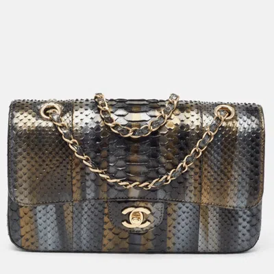 Pre-owned Chanel Metallic Tricolor Python Medium Classic Double Flap Bag In Multicolor