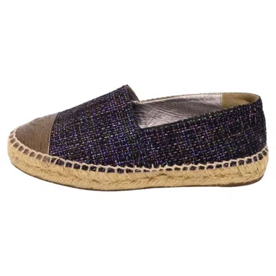 Pre-owned Chanel Metallic Tweed And Cc Cap Toe Espadrilles Size Eu 36 In Black