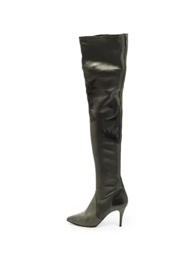 Pre-owned Chanel Metallic-finish Leather Knee-length Boots In Black