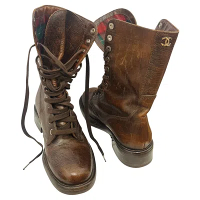 Pre-owned Chanel Métiers D'art Paris Edinburgh 2013 Leather Lace Up Boots Size 38.5 In Black