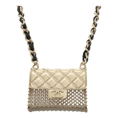Pre-owned Chanel Micro Flap Bag Charm Chain Choker Necklace With Matelasse Chain In Multi