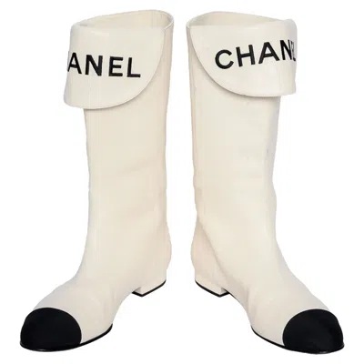 Pre-owned Chanel Mid Calf Boots In White