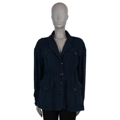 Pre-owned Chanel Midnight Blue Cotton 12k Belted Tweed Jacket 38 S