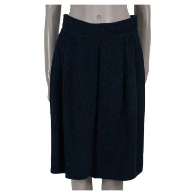 Pre-owned Chanel Midnight Blue Cotton 12k Pleated Tweed Skirt 38 S