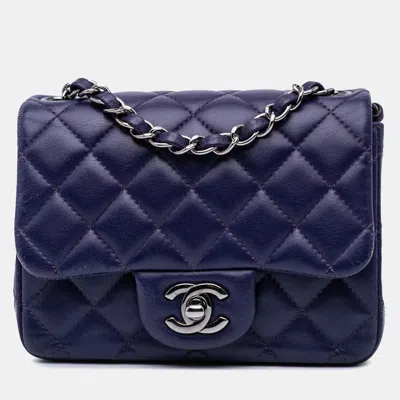 Pre-owned Chanel Midnight Blue Mini Square Classic Lambskin Single Flap