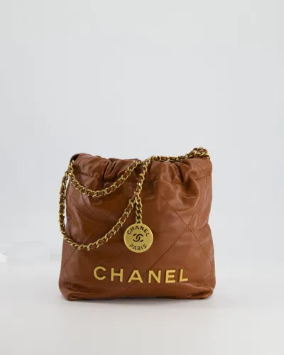 Pre-owned Chanel Mini 22 Bag In Caramel Aged Calfskin With Gold Hardware In Brown