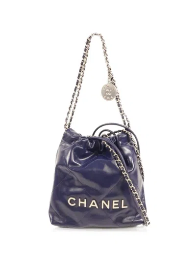 Pre-owned Chanel Mini 22 Cc Bucket Bag In Blue