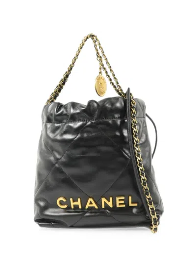 Pre-owned Chanel Mini 22 Leather Tote Bag In Black