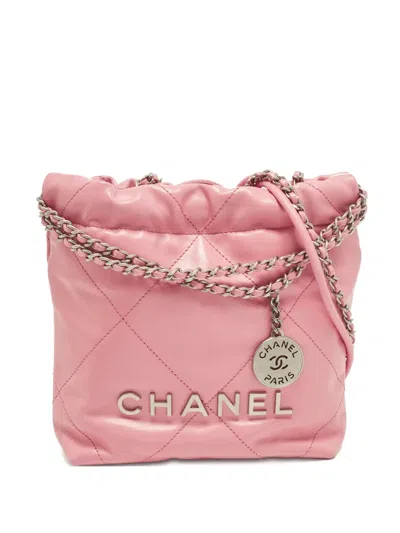 Pre-owned Chanel Mini 22 Quilted Leather Shoulder Bag In Pink