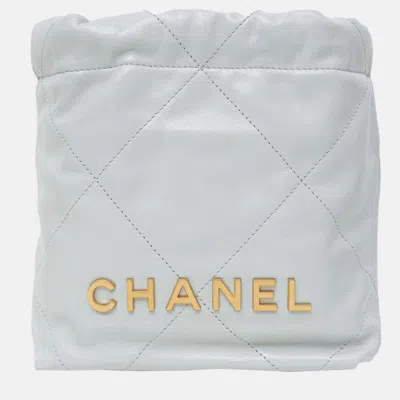 Pre-owned Chanel Mini 22c Light Grey Lambskin Crossbody Bag Ghw In Gray
