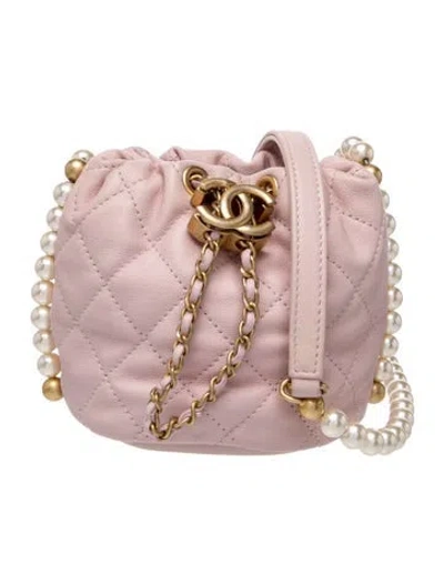 Pre-owned Chanel Mini About Pearls Bucket Bag In Pink