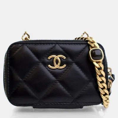 Pre-owned Chanel Mini Black Lambskin Chain Clutch