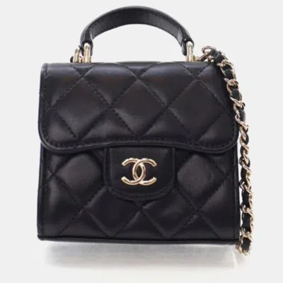 Pre-owned Chanel Mini Black Lambskin Coin Purse Flap