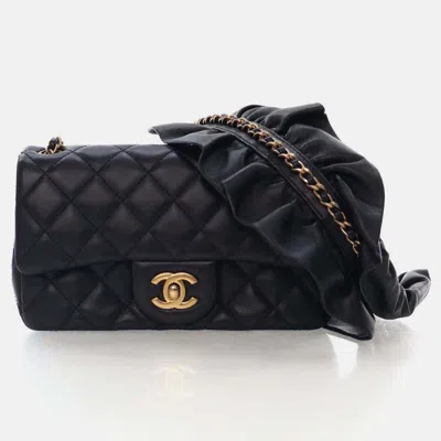 Pre-owned Chanel Mini Black Lambskin Rectangular Romance Flap Bag