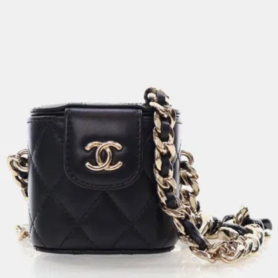 Pre-owned Chanel Mini Black Lambskin Tubular Resin Chain Vanity Case