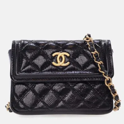 Pre-owned Chanel Mini Black Quilted Aged Calfskin Card Holder On Chain Belt Bag