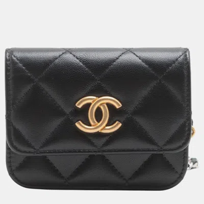 Pre-owned Chanel Mini Black Quilted Goatskin Punk Essentials Chain Flap Belt Bag