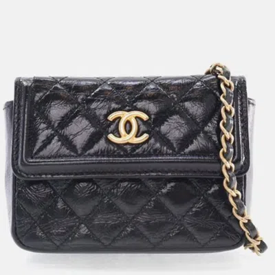 Pre-owned Chanel Mini Black Shiny Aged Calfskin Waist Belt Bag