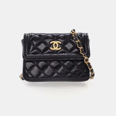 Pre-owned Chanel Mini Black Shiny Calfskin Waist Belt Bag