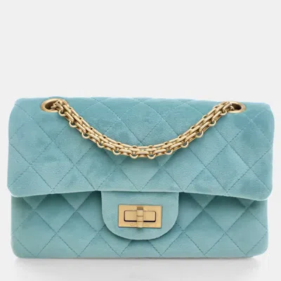 Pre-owned Chanel Mini Blue Velvet Reissue 2.55 Flap Bag 224