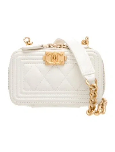 Pre-owned Chanel Mini Boy Clutch W/ Chain In White