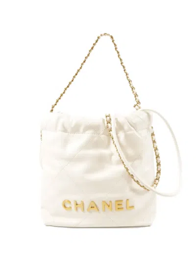 Pre-owned Chanel Mini C22 Quilted Shoulder Bag In White