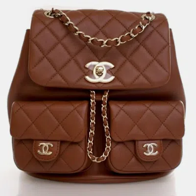Pre-owned Chanel Mini Calfskin Duma Backpack In Brown