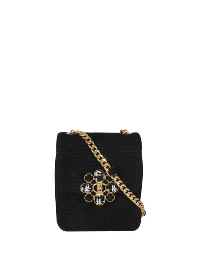 Pre-owned Chanel Mini Camellia-appliqué Shoulder Bag In Black
