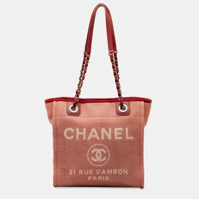 Pre-owned Chanel Mini Canvas Deauville Tote In Pink
