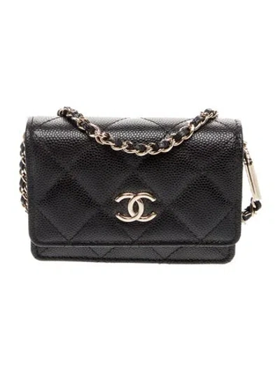 Pre-owned Chanel Mini Card Holder On Chain In Black