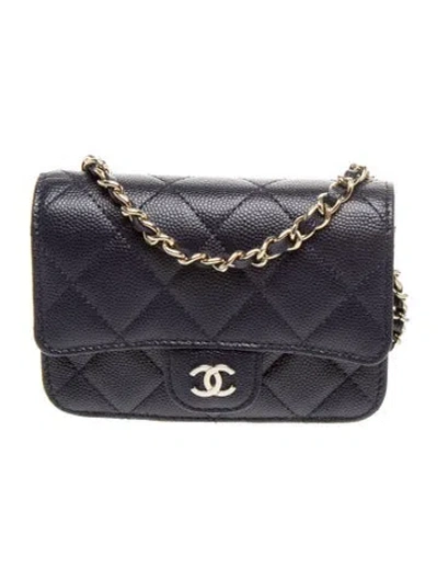 Pre-owned Chanel Mini Card Holder On Chain In Blue