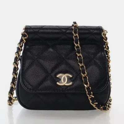 Pre-owned Chanel Mini Caviar Bar Clutch On Chain In Black